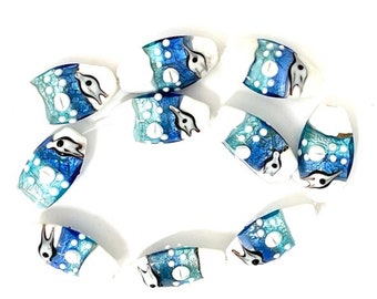 10 Blue Ocean Beads, Lampwork Glass Dolphin Beads, 30mm Oval Fish Beads