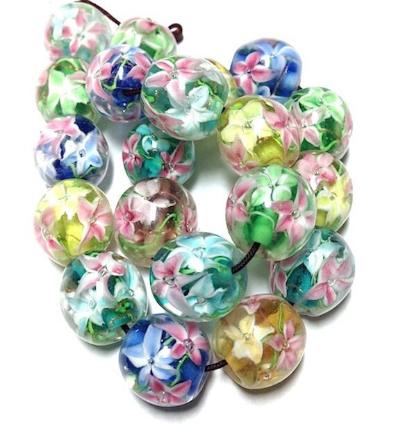 Flower Glass Beads Round Flower Beads 12mm Glass Flower Etsy