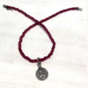 Sterling Silver Medallion Pendant, Natural Burma Ruby Necklace