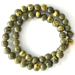 Green 8mm/10mm Ceramic Porcelain Round Beads, qty 50