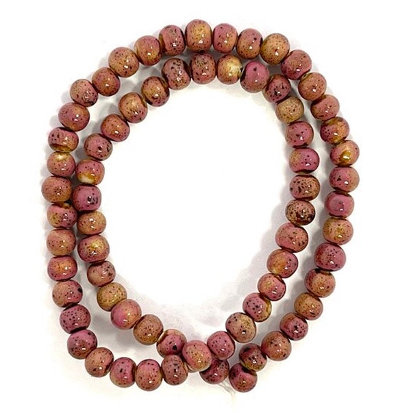 50 Round Mauve Pink Beads, 8mm Ceramic Porcelain Beads