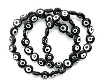 Millefiori Black and White 10mm Glass Beads, 16" strand