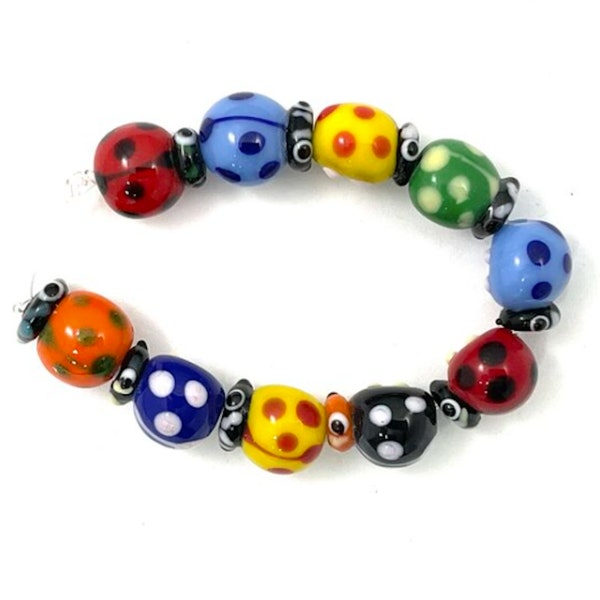 10 Lampwork Glass Ladybug Beads, Multicolor Insect Bug Beads