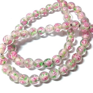50-60 Tiny 6mm Pink or Multicolor Lampwork Glass Beads, Floral Beads image 3