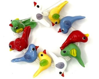 10 Bird Lampwork Glass Beads, Animal Beads, choice of solid or clear birds
