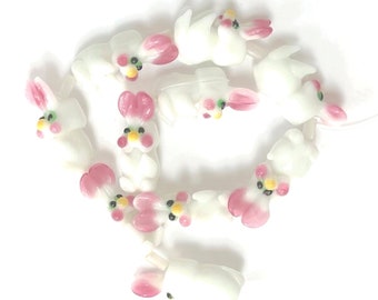 10 Lampwork Glass Rabbit Beads, Bunny Beads