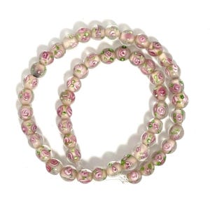Tiny Flower Lampwork Glass 6mm Beads, Round Floral Beads, multicolor or pink, qty 50-60