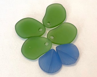 6 Cultured Seaglass Beads, Blue and Green Beach Glass, Sale Beads