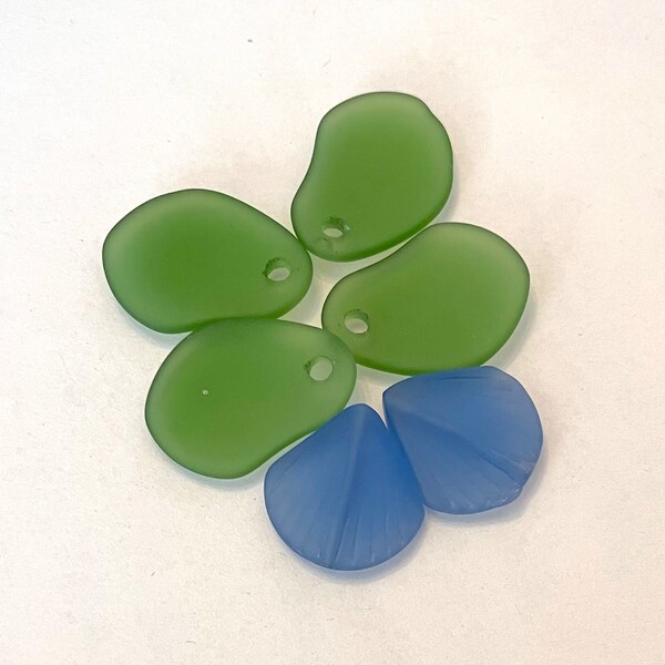 6 Cultured Seaglass Beads, Blue and Green Beach Glass, Sale Beads