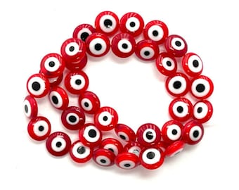 Red, Black, and White Millefiori Coin Beads, 16" strand