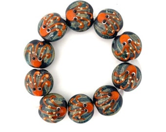 2 Orange Octopus Lampwork Glass Beads, 20mm Lentil Sealife Beads