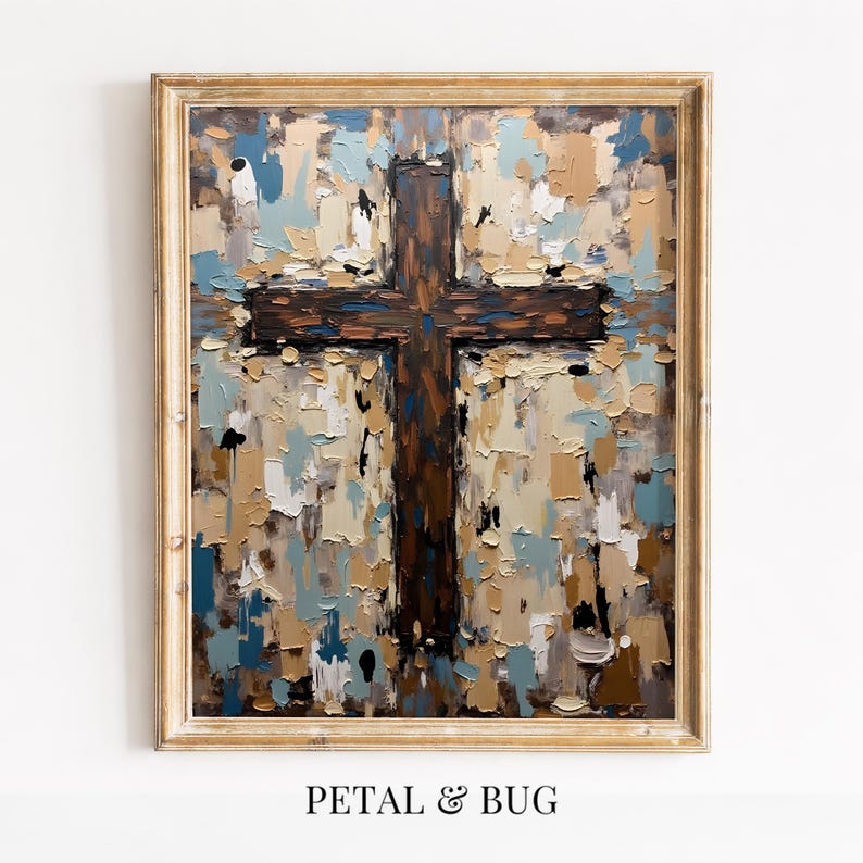 Rustic Christian Background Rustic Christian Cross Painting - Moody Farmhouse Wall Art With Thick ...