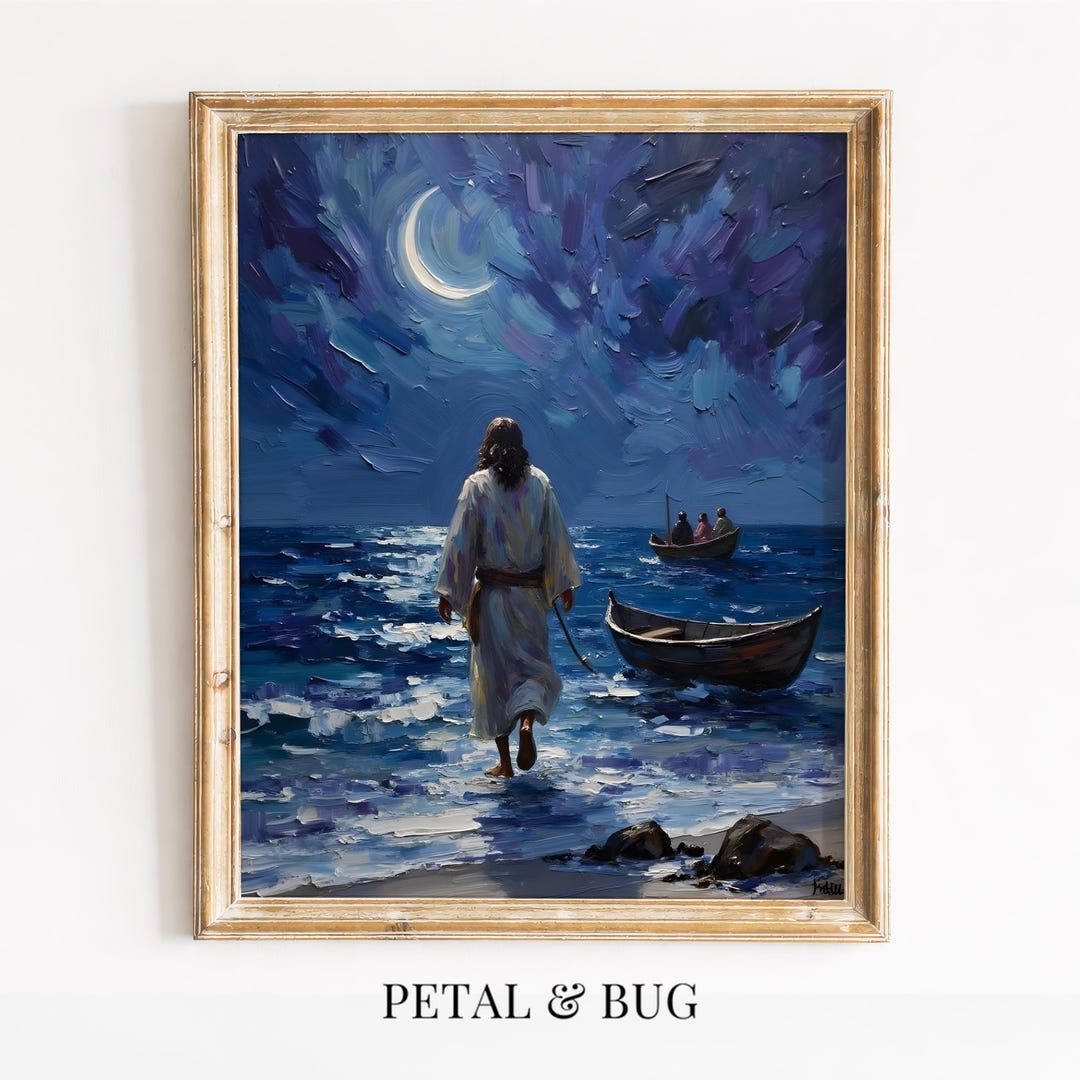 Jesus Walking on Water Christian Wall Art | Modern Scripture-inspired ...