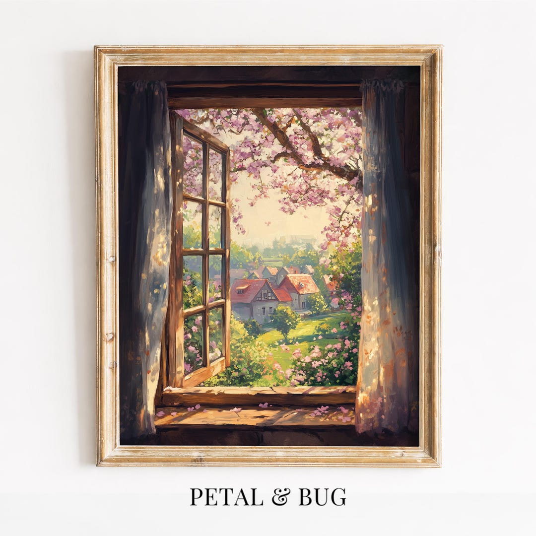 Spring Window View Real Cottagecore Spring Window View Art | Bright Spring Garden | Open ...