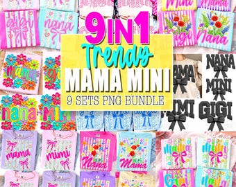9 Trendy Mama Mini Bundle PNG, Mama Png, Brushstroke Mama png, Striped Neon Floral Mama png, Grandma png, Mother's Day, Preppy Mama Png