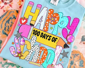 Preppy 100 Days of School PNG, Retro happy 100 days png, 100 school days, Teacher 100 Days Png, Girls school png, Digital Download