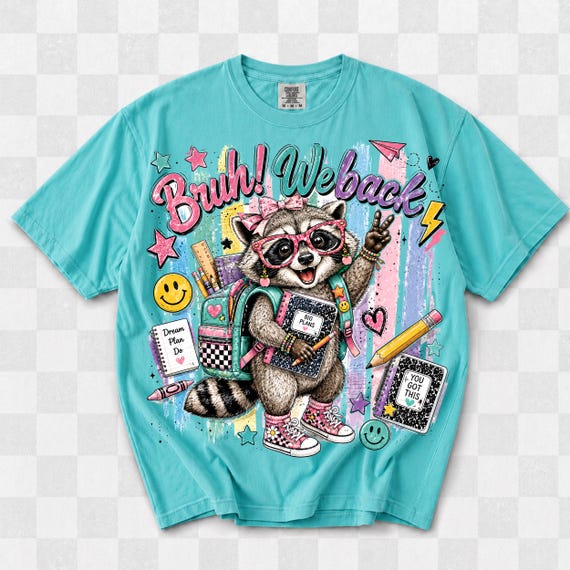 Bruh We Back Png, Raccoon Back To School PNG, Preppy School PNG, Cute Backpack Animal PNG, Retro Teacher Student Sublimation Design