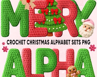 Christmas 3D Crochet Alphabet PNG,  Faux Yarn Letters A-Z Png Files, Latch Hook Alphabet, Holiday Letters Png, Christmas Alpha Png Bundle