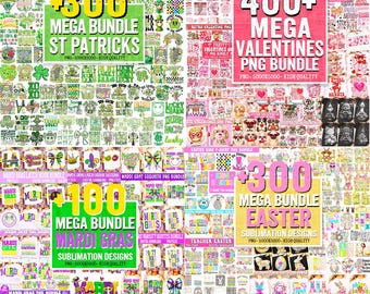 1200+ Holiday PNG Mega Bundle, Valentines St Patricks Easter Mardi Gras PNG Designs, Trendy Christian Vintage Aesthetic T-Shirt Sublimation