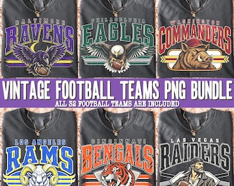 32 Football Teams Vintage PNG Bundle | Game Day Logos Mascot Sports Sublimation, Game Day Shirt Png (Digital Download)