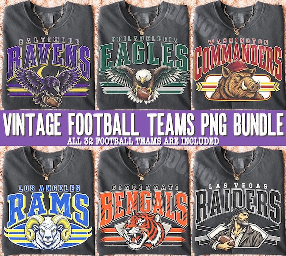 32 Football Teams Vintage PNG Bundle | Game Day Logos Mascot Sports Sublimation, Game Day Shirt Png (Digital Download)