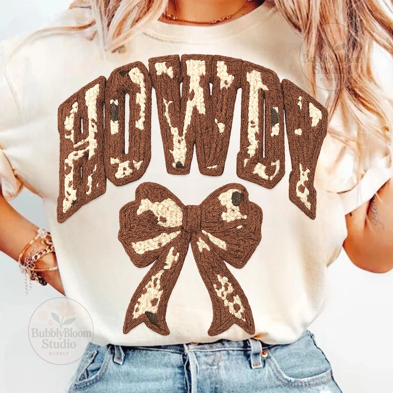 Howdy Western PNG, Cow Print Crochet Letters, Rustic Cowboy Bow Design ...