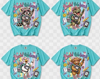 Paquete PNG "Bruh We Back", Paquete PNG de animales para la vuelta al cole, Diseños de sublimación para profesores y alumnos con estilo preppy, Camiseta escolar retro PNG