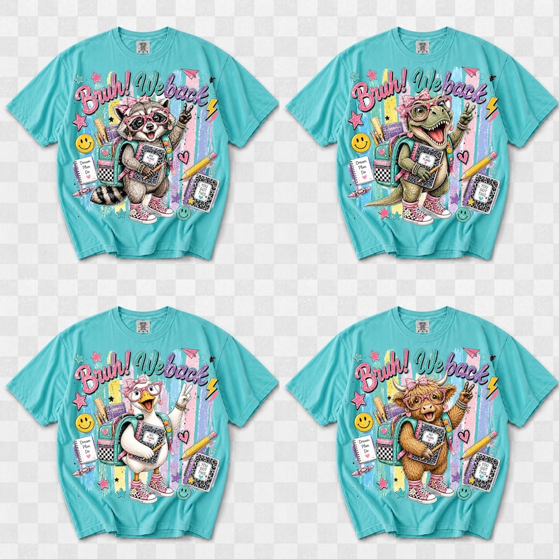 Bruh We Back PNGバンドル、Back To School Animal PNGバンドル、Preppy Teacher Student昇華デザイン、Retro School Shirt PNG 画像 1