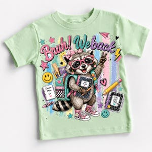 Bruh We Back Png, Mapache de regreso a la escuela PNG, Escuela preppy PNG, Mochila linda de animales PNG, Diseño de sublimación retro para profesor y estudiante imagen 3