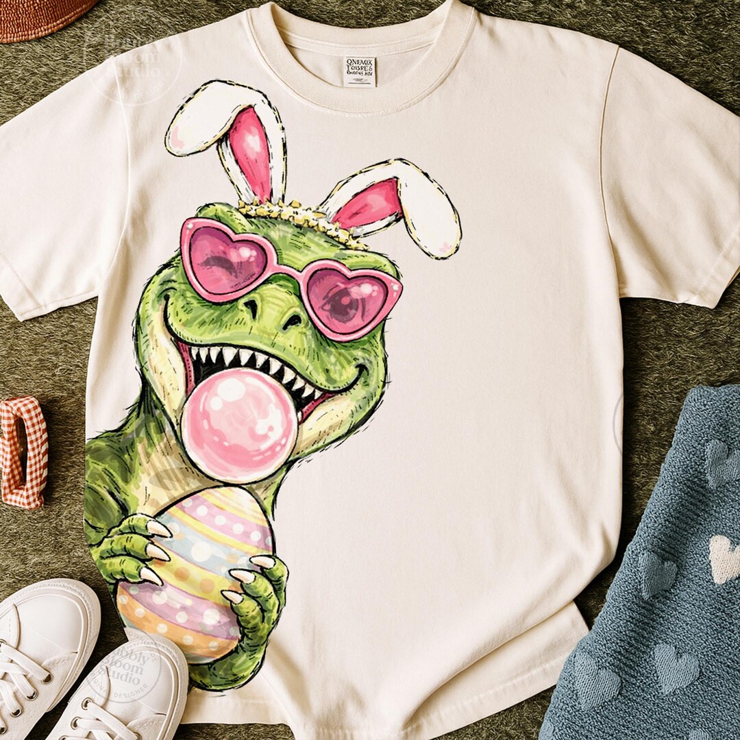 Funny Easter Dinosaur PNG, T Rex Bunny Ears With Egg, Cute Kids Easter ...