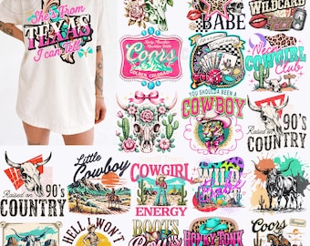 Retro Western PNG Bundle, Cowgirl Sublimation Designs, Bull Skull PNG, 90s Country, Neon Cowgirl, Rodeo, Texas Girl Digital Download PNG