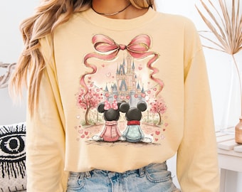 Disney Valentine Sweatshirt, Mickey and Minnie Couple Shirt, Magic Kingdom Castle Valentines Gift, Disney Love Crewneck, Cute Disney Winter