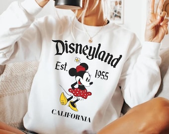 Sudadera vintage de Disneyland, cuello redondo retro de Minnie Mouse, suéter California de 1955, camiseta de vacaciones familiares de Disney, viaje a Disneyland
