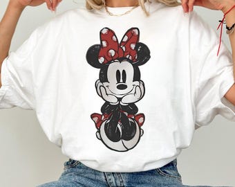 Camiseta vintage de Minnie Mouse, camiseta retro de Disney, camiseta con estampado de Minnie Mouse, camiseta desgastada de Disney, top clásico de Minnie con lazo de lunares.