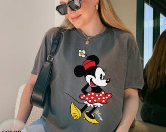 Camiseta retro de Minnie Mouse, camiseta clásica de Minnie Mouse con colores cómodos, atuendo para vacaciones en Disney World, linda camiseta floral de Minnie