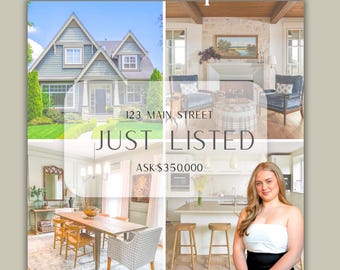 Plantilla de Canva para anuncios recién publicados/ Publicación en redes sociales de bienes raíces/ Plantilla editable de marketing de anuncios