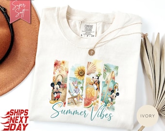 Disney Mickey and Friends Summer Vibes T-Shirt, Disney Beach Vacation Shirt, Summer Trip Tee