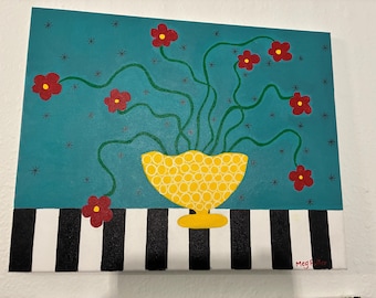 Abstract Flowers Acrylic Painting, Still Life Original Art