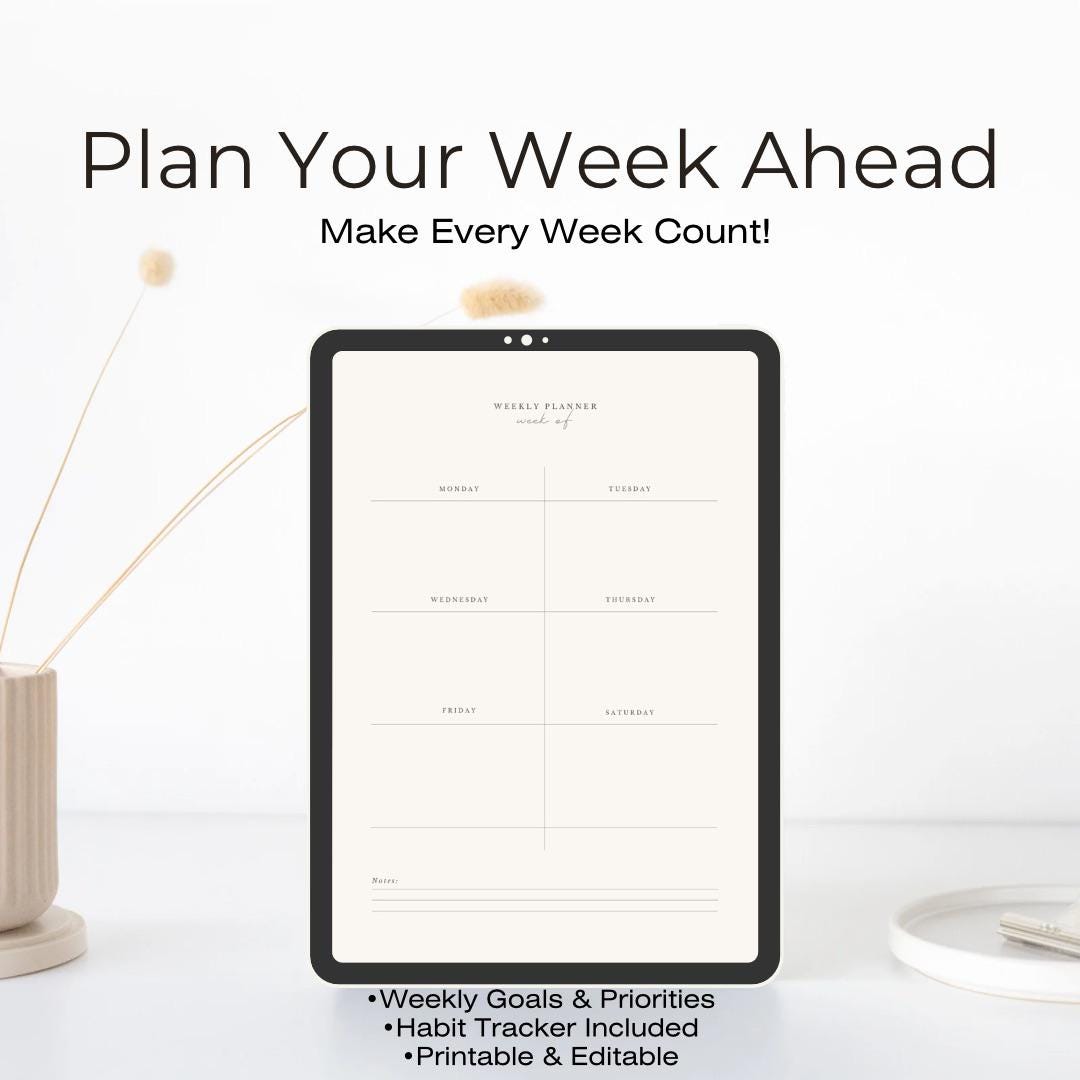 Minimalist Weekly Planner Printable | Digital Download | A4 A5 US ...