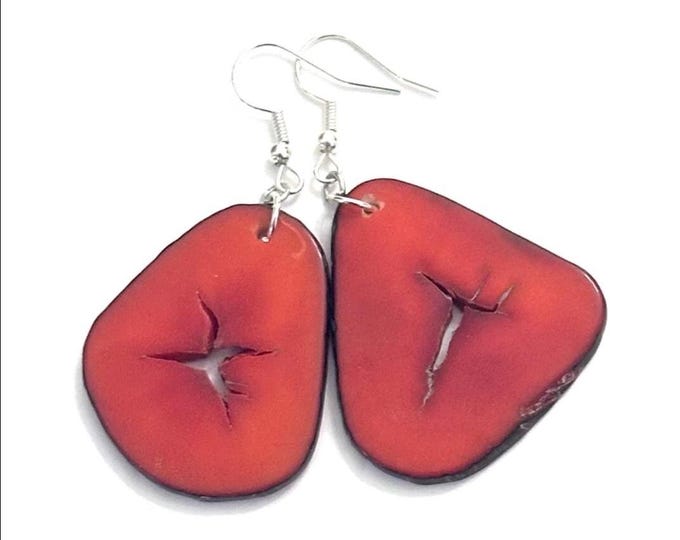 Large Tagua Nut Slice Earrings: Boho Chic Eco Fashion