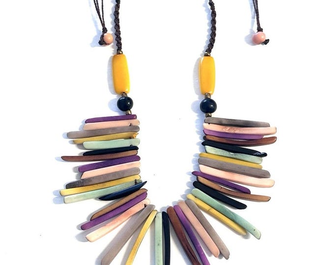 Multicolor Tagua Nut Necklace- Eco-friendly Jewelry, Boho Jewelry, Macrame Necklace
