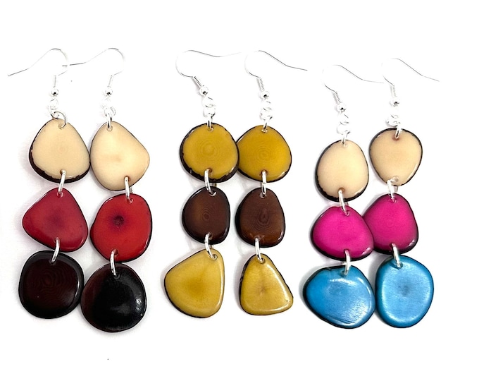 Long Tagua Nut Earrings, Boho Chic Palm Seed Jewelry