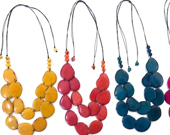 Classic Tagua Nut Double Strand Necklace/ Vegetable Ivory/ Bib Necklace/ Adjustable