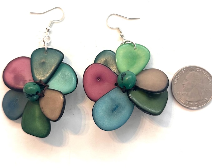 Tagua-Nut Earrings, Flower Design, Tagua Jewelry, Eco-Fashion, Eco-Friendly