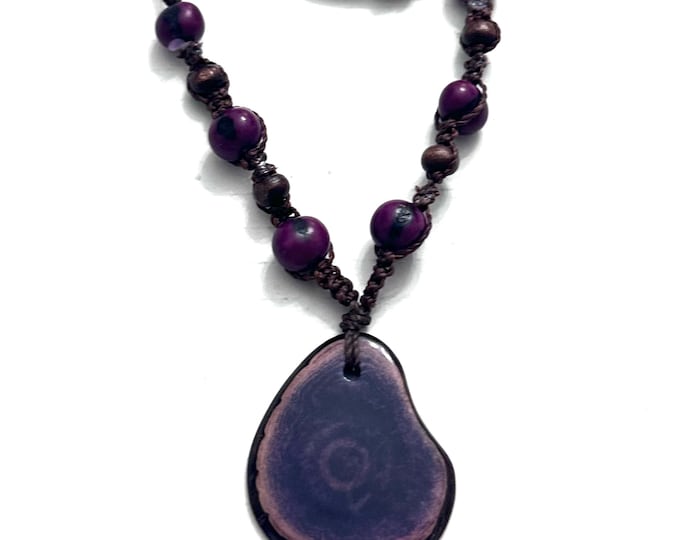 Macrame Tagua Pendant Necklace, Adjustable Hippie Jewelry