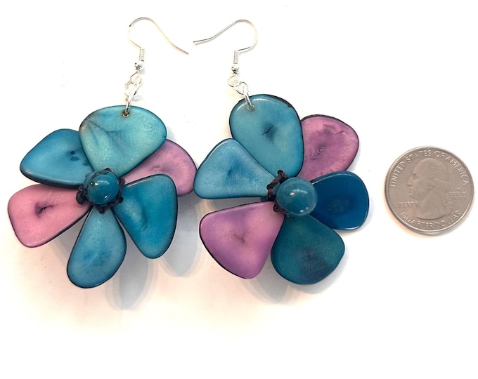 Tagua-Nut Earrings, Flower Design, Tagua Jewelry, Eco-Fashion, Eco-Friendly