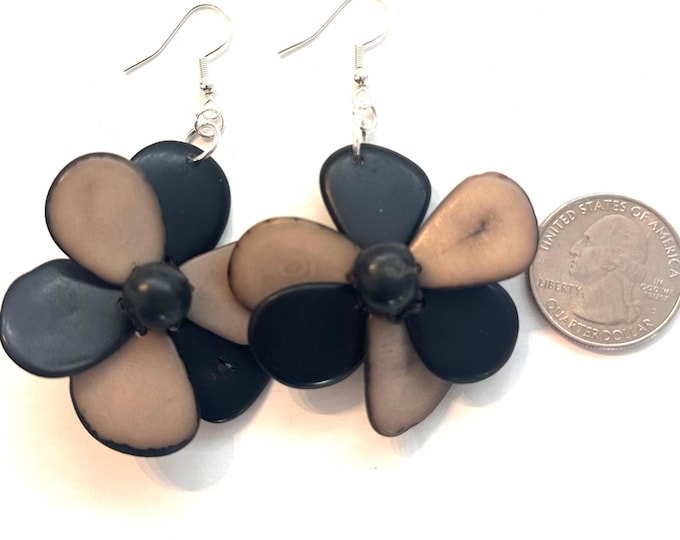 Tagua-Nut Earrings, Flower Design, Tagua Jewelry, Eco-Fashion, Eco-Friendly
