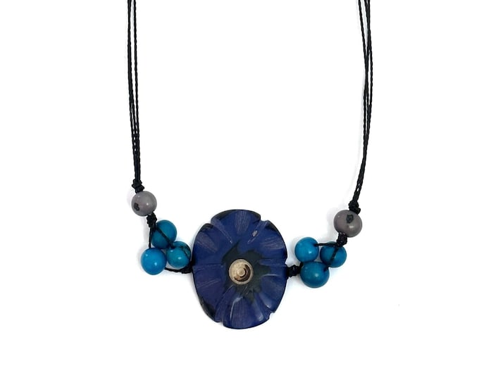 Adjustable Tagua Nut Pendant Necklace, Eco Fashion, Eco Friendly, Boho Jewelry, Flower Cord Chocker