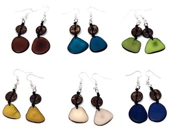 Tagua-nut & Coconut Shell Beads  Earrings, Tagua Jewelry, Boho Jewelry, Eco-Fashion Jewelry, Eco-Friendly Jewelry