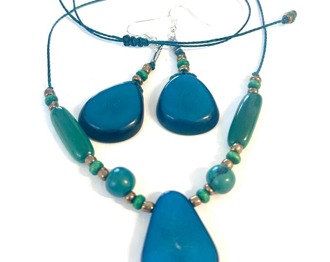 Tagua Nut Necklace Pendant and Matching Earrings Set